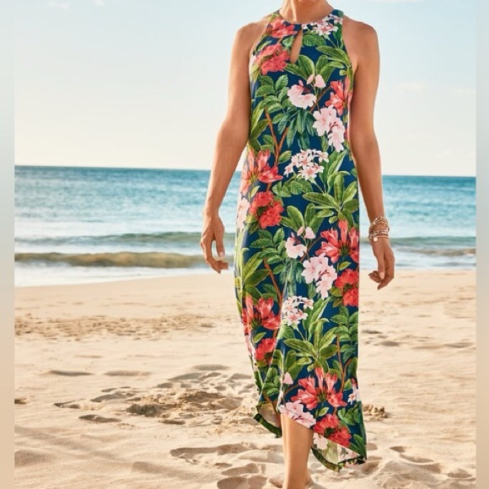 Tommy Bahama Jasmina Faraway Blooms Maxi Dress Island Navy Size M Jersey